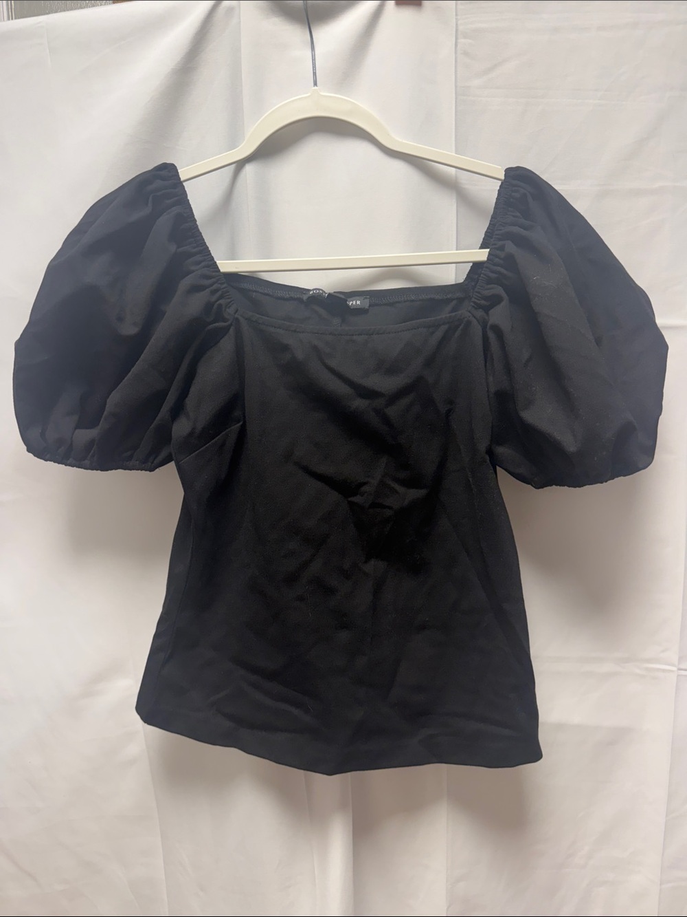 Boston Proper Black Puff Sleeve Square-Neck Top